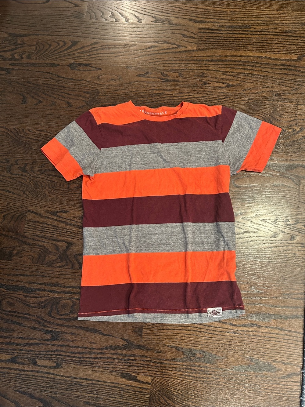 Striped Orange, Gray & Burgundy Tee